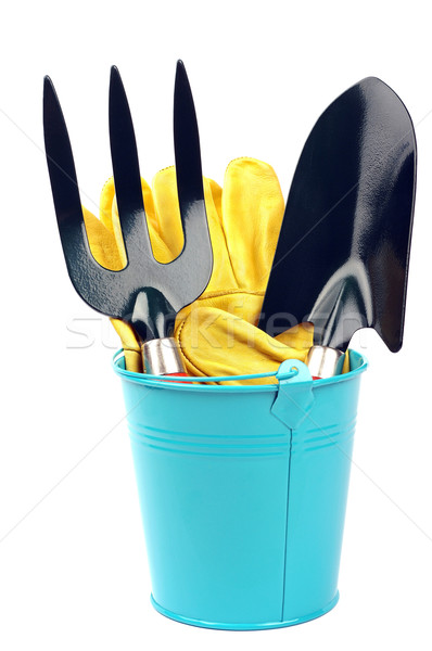 Garten Werkzeuge gelb Leder Handschuhe Gabel Stock foto © luapvision