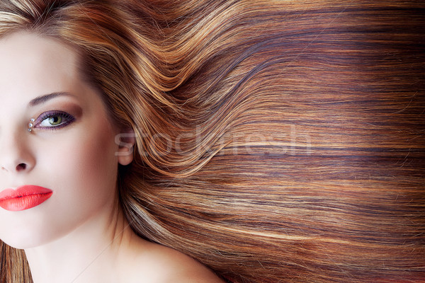 Stok fotoğraf: Güzel · bir · kadın · uzun · saçlı · artistik · makyaj · uzun · kahverengi