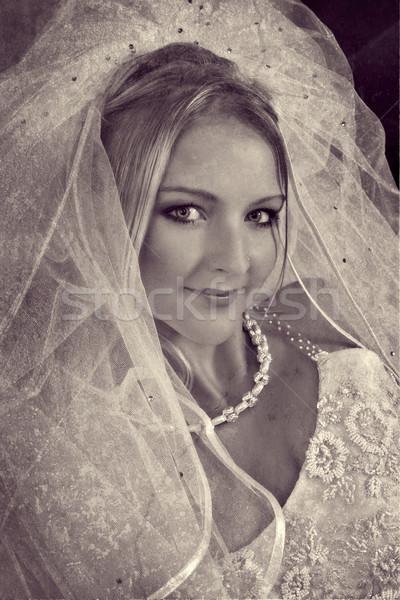 Piękna blond oblubienicy zasłona grunge vintage Zdjęcia stock © lubavnel