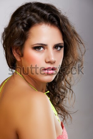 美麗 年輕 金發碧眼的女人 長 捲髮 白 商業照片 © lubavnel