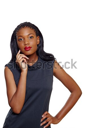 Stock fotó: Afroamerikai · üzletasszony · portré · boldog · kéz · arc