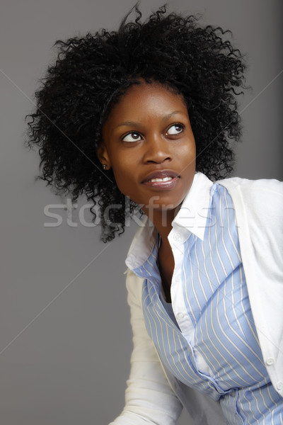 Stockfoto: Jonge · vrouw · zakenvrouw · lang · gekruld · afro