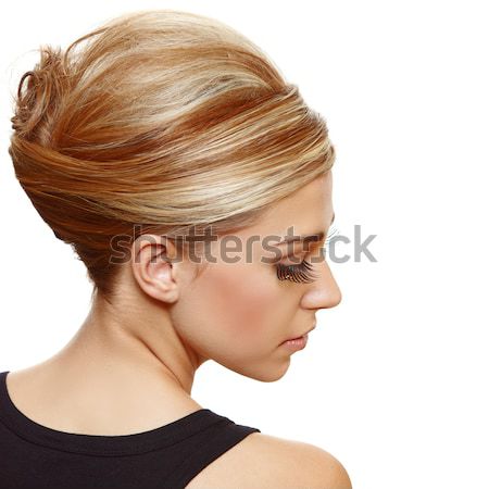 Schönen blond Frau falsch lange Wimpern Stock foto © lubavnel