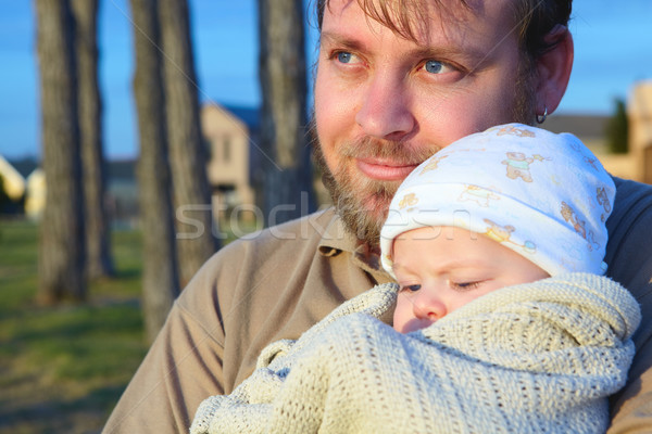 Foto d'archivio: Figlio · di · padre · figlio · padre · fuori · sera · sole