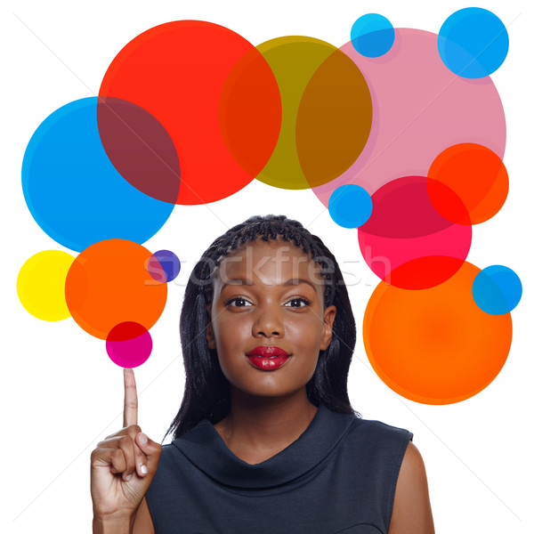 Afro-amerikaanse zakenvrouw portret gelukkig wijzend omhoog Stockfoto © lubavnel