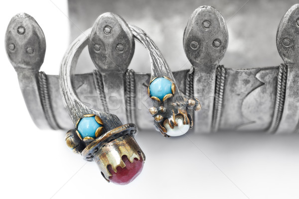 Türkisch Ring Perle ruby antiken Schlange Stock foto © lubavnel