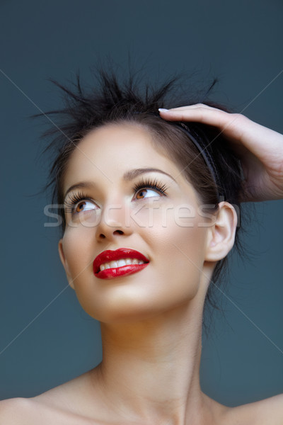 beautiful woman with natural make-up and red lips Stock photo © lubavnel