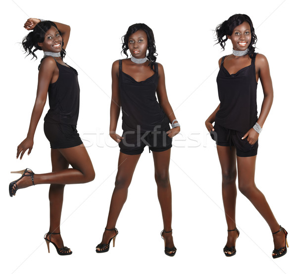 three poses of African woman with long hair Stock photo © lubavnel