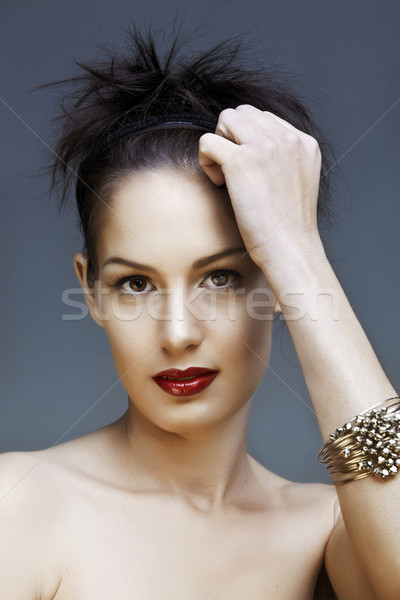 Labios rojos mujer hermosa naturales maquillaje mano belleza Foto stock © lubavnel