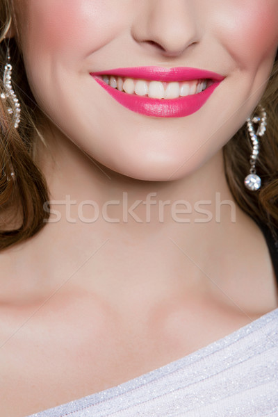 Pembe dudaklar gülümseme genç kadın parlak pembe Stok fotoğraf © lubavnel