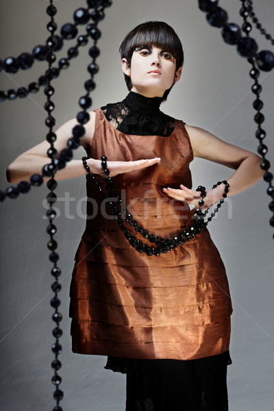 Jeune femme cheveux noirs chat disco fille [[stock_photo]] © lubavnel