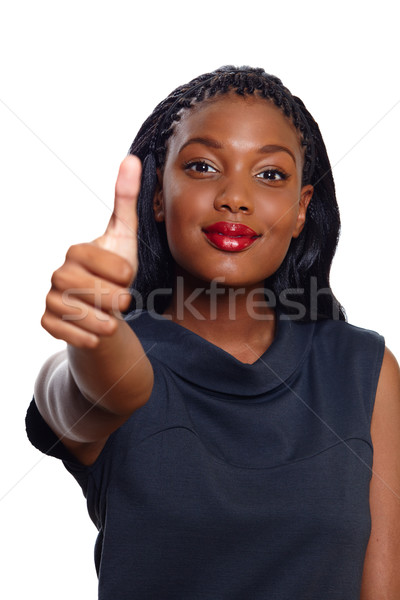 Foto stock: Mujer · de · negocios · signo · cara · feliz