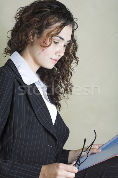 Hermosa jóvenes mujer de negocios a rayas traje morena Foto stock © lubavnel