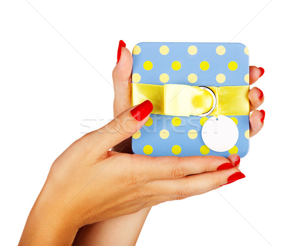 Foto stock: Azul · caja · de · regalo · manos · hermosa · rojo