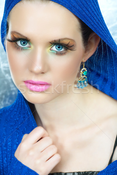Moda makijaż kobieta blond niebieski metaliczny Zdjęcia stock © lubavnel