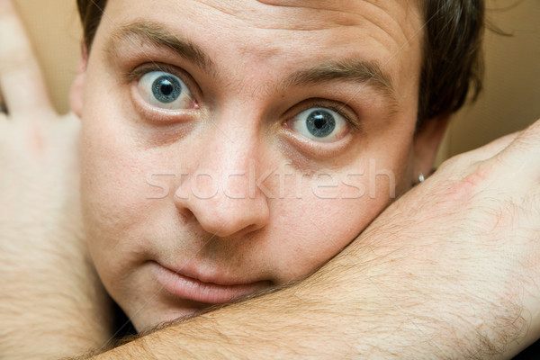 Kérdő férfi fiatalember arc portré vicces Stock fotó © lubavnel
