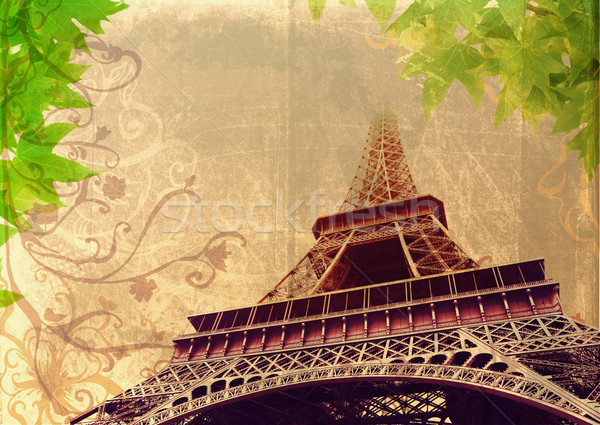 Grunge Tour Eiffel sépia élevé contraste France Photo stock © lubavnel