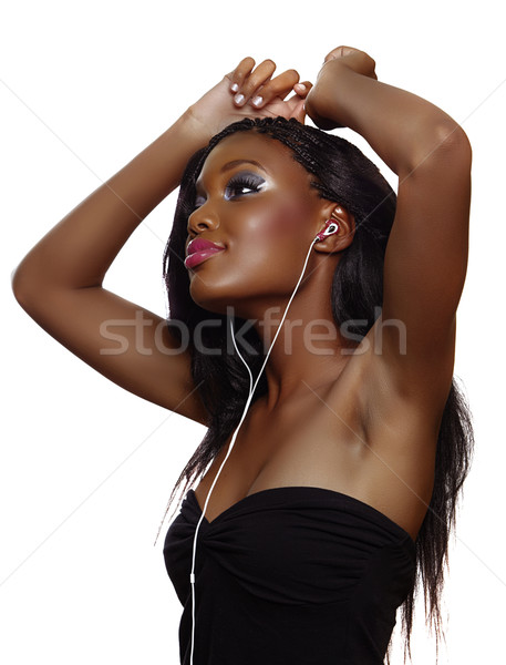 Foto stock: Africano · mulher · dança · música · feliz