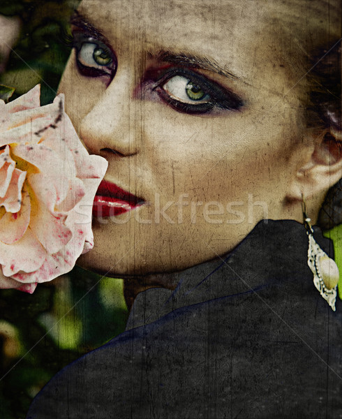 Grunge kadın gül güzel genç kadın artistik Stok fotoğraf © lubavnel