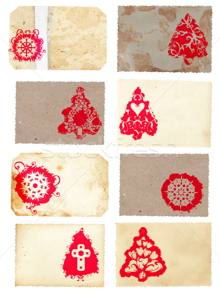 Stock foto: Grunge · Collage · Set · Weihnachtsbaum · Retro-Stil · Karten