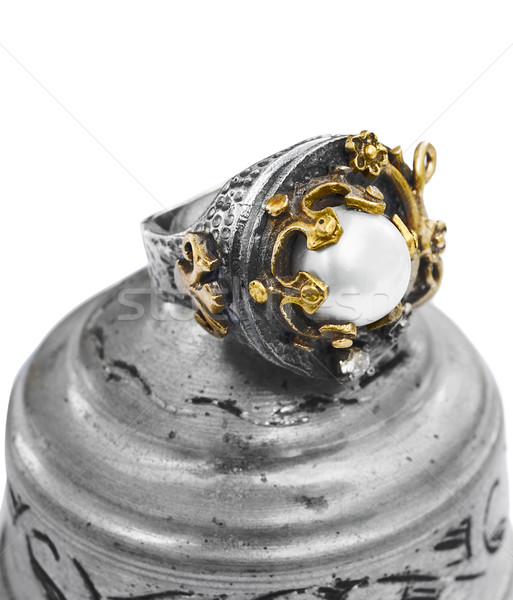 Złota srebrny turecki pierścień perła diament Zdjęcia stock © lubavnel