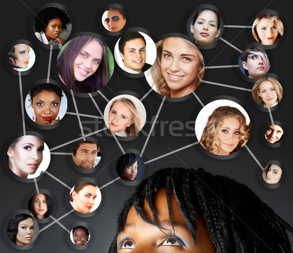 Foto stock: Africano · mulher · social · networking · mulher · jovem · rede · social