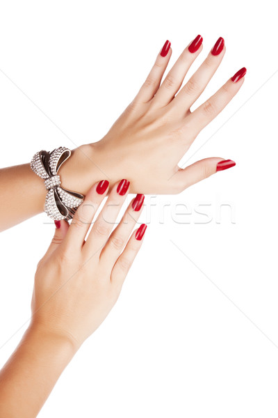[[stock_photo]]: Femme · manucure · bracelet · mains · jeune · femme