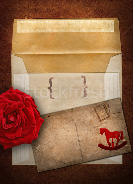 Rosa envelope cartão grunge conjunto cavalo de balanço Foto stock © lubavnel