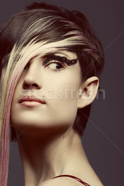 Emo girl with piercings and fringe. Stock photo © lubavnel