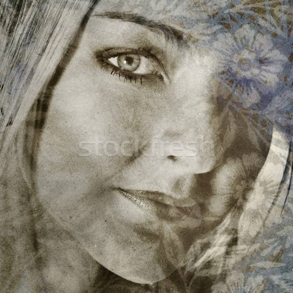 Piękna kobieta kwiat tapety grunge wydruku stylu Zdjęcia stock © lubavnel