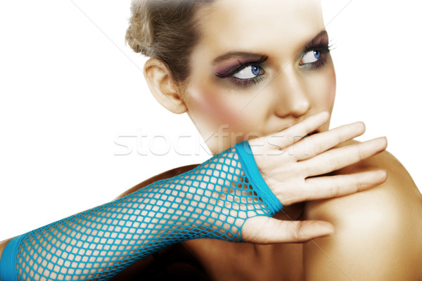 [[stock_photo]]: Peur · femme · bleu · belle · blond