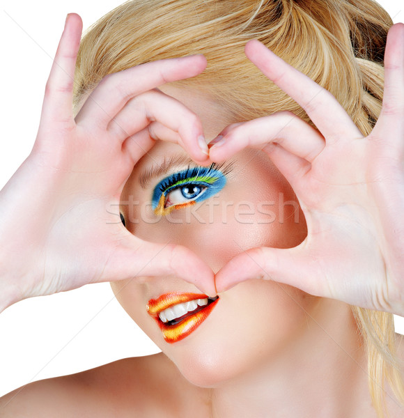 Blond serca symbol kobieta jasne makijaż Zdjęcia stock © lubavnel