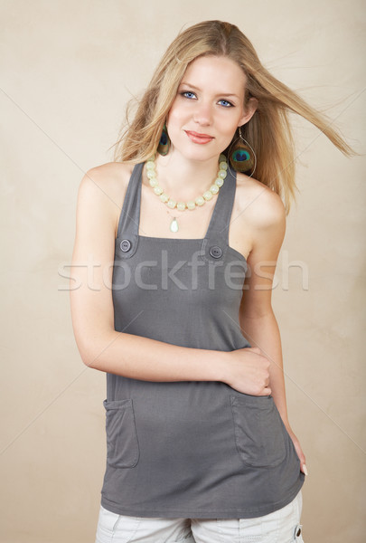 Glimlachend blond meisje lang haar zomer top Stockfoto © lubavnel