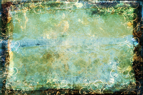 grunge blue-green background with swirl border Stock photo © lubavnel