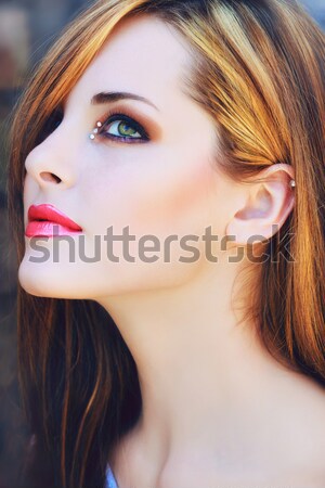 Mooie vrouw roze lippen portret mooie jonge vrouw lang Stockfoto © lubavnel