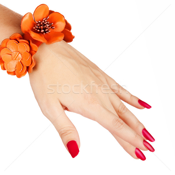 красный маникюр оранжевый браслет Сток-фото © lubavnel