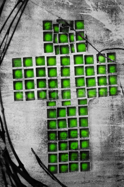 Zöld mozaik kereszt antik húsvét élet Stock fotó © lubavnel