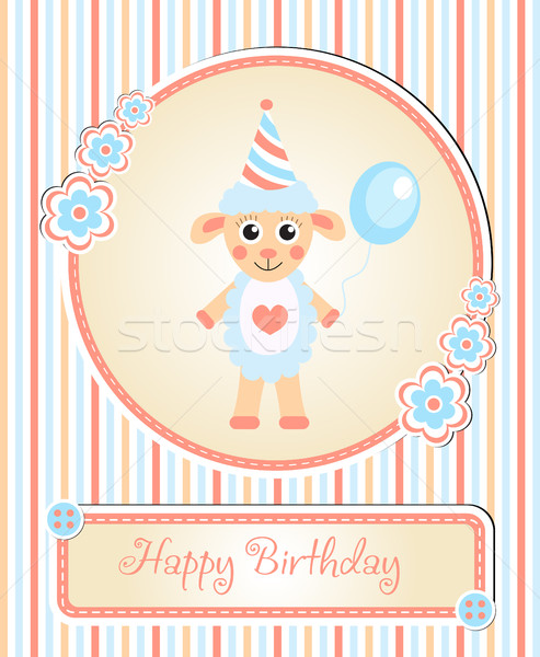 greeting template cute children s birthday party, cartoon sheep Stock photo © lucia_fox