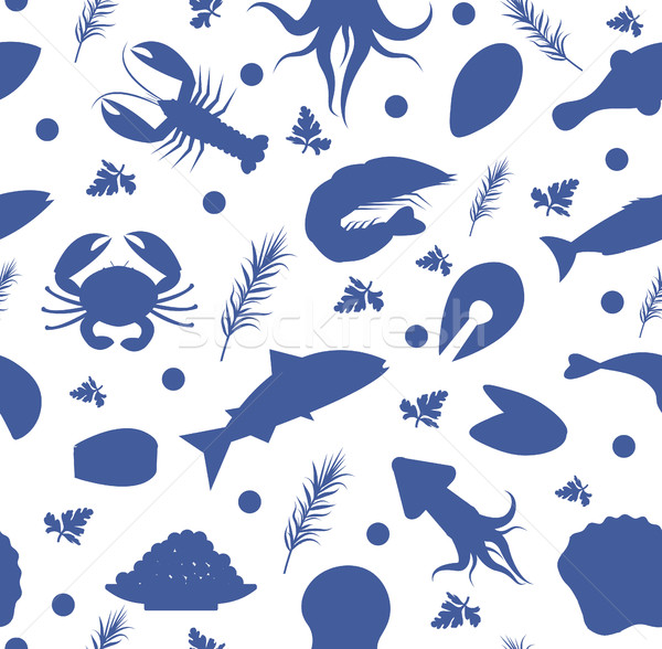 Seafood seamless pattern. Fish food endless background, texture. Underwater, sea life backdrop. Vect Stock photo © lucia_fox