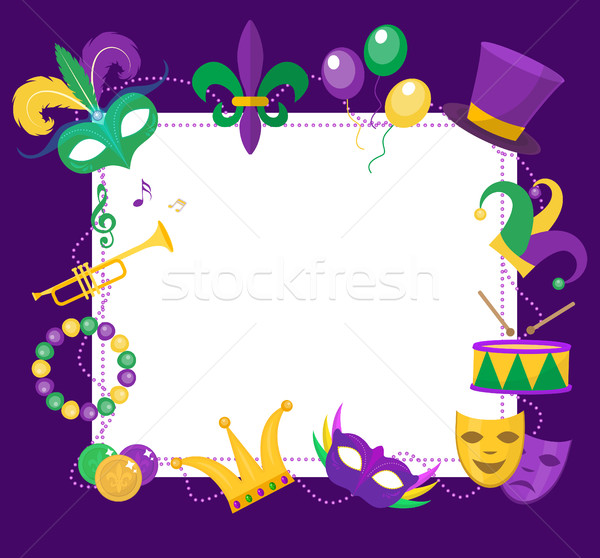 Mardi Gras frame template with space for text. Carnival poster, flyer, invitation. Party, parade bac Stock photo © lucia_fox