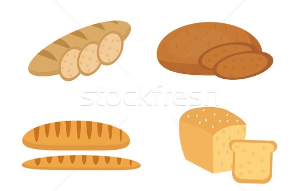 Stock photo: Bread, baguette, loaf set. Bakery products collection. Flat design, isolated on white background. Ve