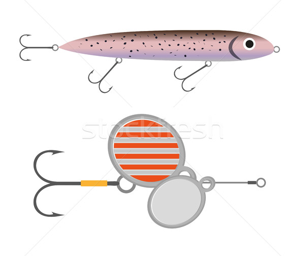 Pescuit momeala icoană desen animat stil izolat Imagine de stoc © lucia_fox