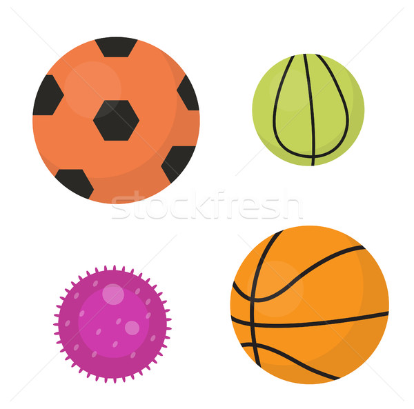 Balls set icons, flat, cartoon style. Collection of football, basketball, tennis. Isolated on white  Stock photo © lucia_fox