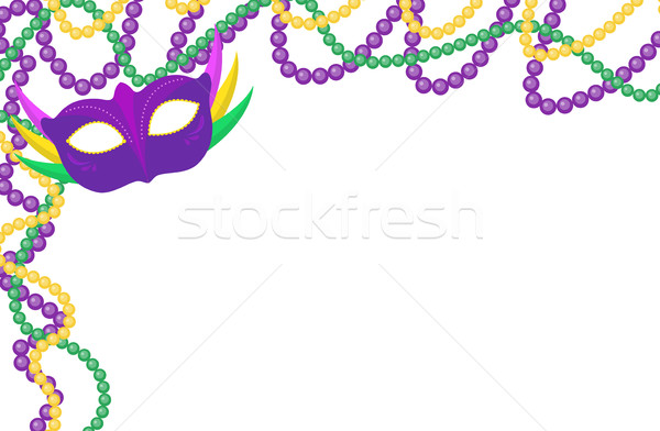 Mardi Gras beads colored frame with a mask, isolated on white background. Vector illustration. Stock photo © lucia_fox