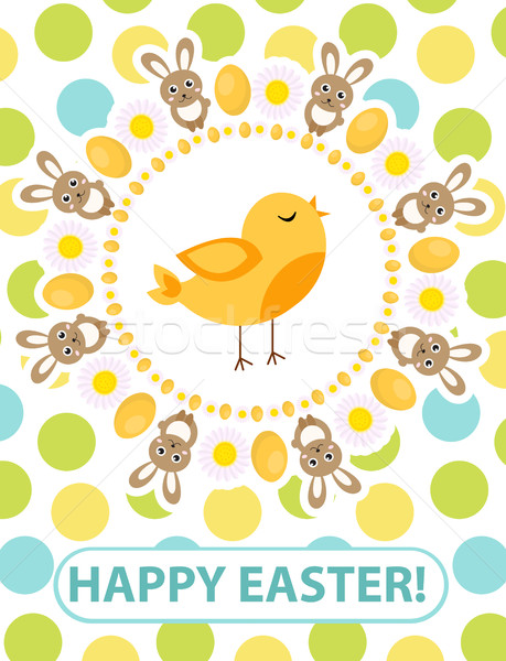 Happy Easter greeting card, flyer, poster with yellow chick. Spring cute template for your design. V Stock photo © lucia_fox