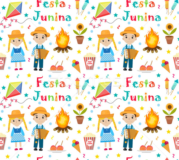 Stock photo: Festa Junina seamless pattern. Brazilian Latin American festival endless background. Repeating textu
