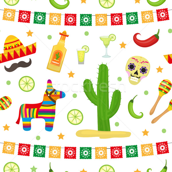 Cinco de Mayo seamless pattern. Mexican holiday endless background, texture. Vector illustration. Stock photo © lucia_fox