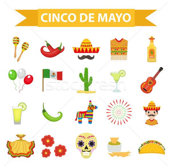 Cinco de Mayo celebration in Mexico, icons set, design element, flat style.Collection objects for Ci Stock photo © lucia_fox