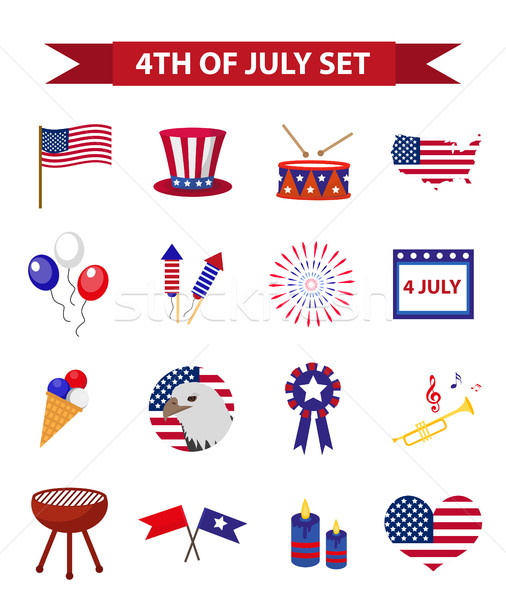 Set of patriotic icons Independence Day of America. July 4th collection of design elements, isolated Stock photo © lucia_fox