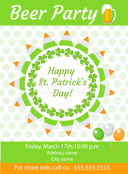 Happy St. Patrick's Day invitation, poster, flyer. Beer Party template for your design. Vector illus Stock photo © lucia_fox